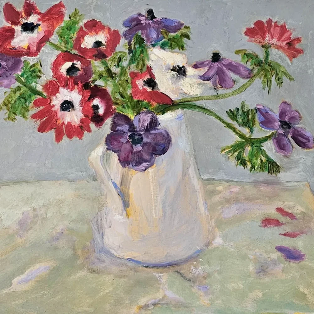 The anemones are almost over 61x51cm, oil on canvas
